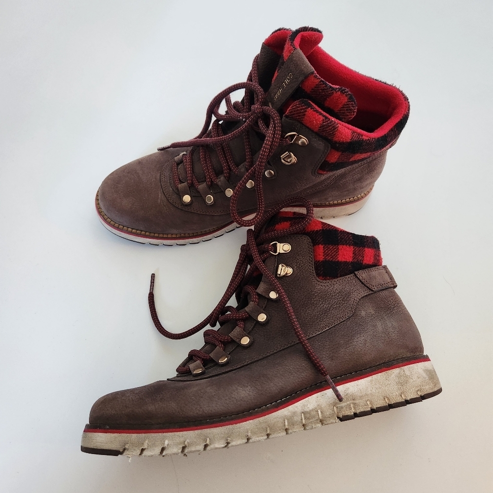 Cole Haan Brown Lace Up Boots with Red Accents